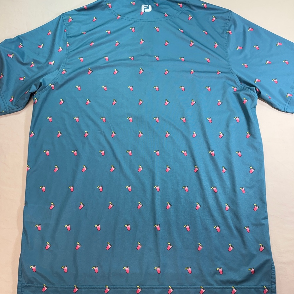 Footjoy Polo Men Sz M Cocktail Print Drink Blue Lisle Performance Golf Shirt - Picture 7 of 7